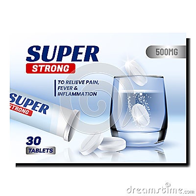 Pills Super Strong Painkiller Promo Banner Vector Vector Illustration