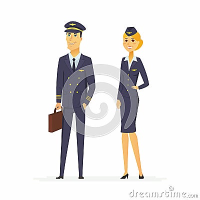 Pilot and flight attendant - cartoon people characters illustration Vector Illustration