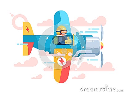 Pilot flying on airplane on air show Vector Illustration