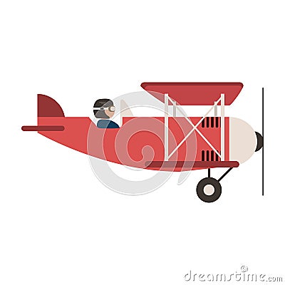 Pilot flying vintage airplane Vector Illustration