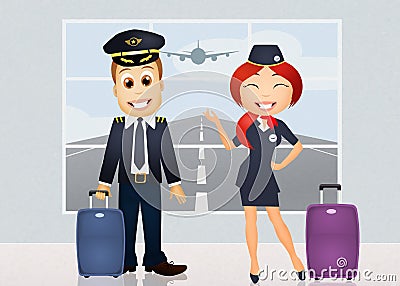 Pilot and hostess Stock Photo