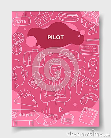 Pilot jobs career with doodle style for template of banners, flyer, books, and magazine cover Cartoon Illustration