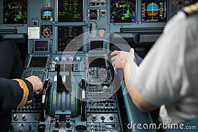 Pilot`s hand accelerating on the throttle Stock Photo