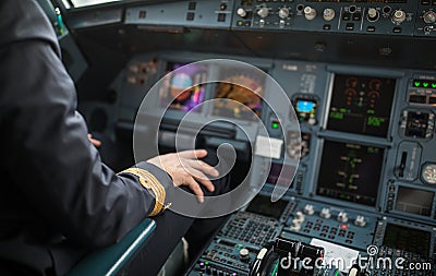 Pilot`s hand accelerating on the throttle Stock Photo