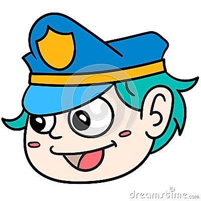 Pilot`s head emoticon with a friendly smile doodle kawaii. doodle icon image Vector Illustration