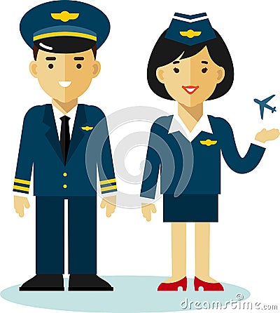 Pilot and stewardess in flat style Vector Illustration