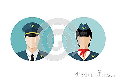 Pilot and stewardess icons Vector Illustration