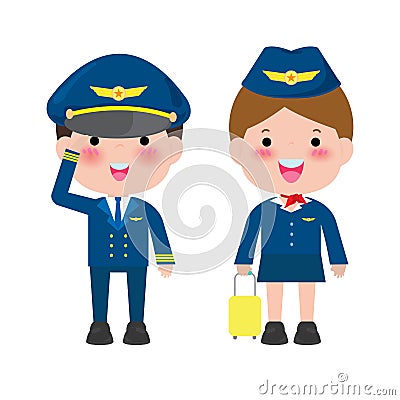 Pilot and stewardess. officers and flight attendants Stewardesses isolated on white background, pilot and air hostess Vector Vector Illustration