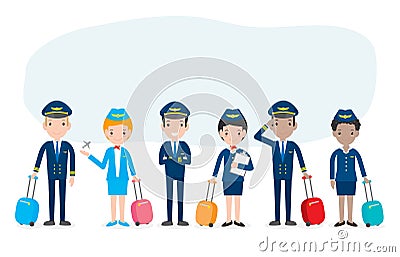 Pilot and stewardess. set of officers and flight attendants Stewardesses isolated on white background, pilot and air hostess Vector Illustration