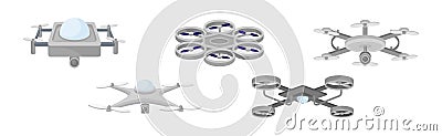 Pilotless Drone as Aerial Vehicle with Remote Control Isometric Vector Set Stock Photo