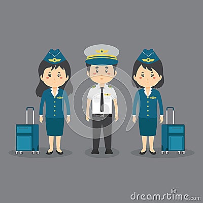 Pilots and Flight Attendants Character Vector Illustration