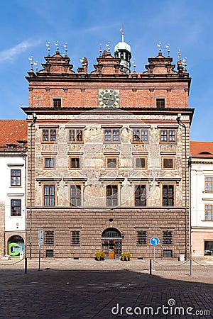 Renaissance Town Hall in Pilsen, Czech republic. - Rathaus in Pisen, Tschechei. -MagistrÃ¡t M Editorial Stock Photo