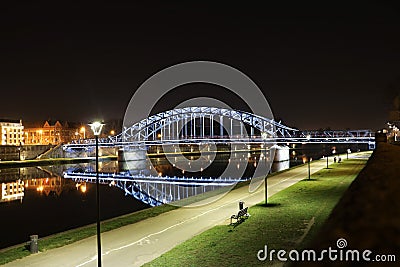 Pilsudski bridge, Krakow, Poland at night Editorial Stock Photo