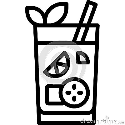 Pimm`s cup Cocktail icon, Alcoholic mixed drink vector Vector Illustration