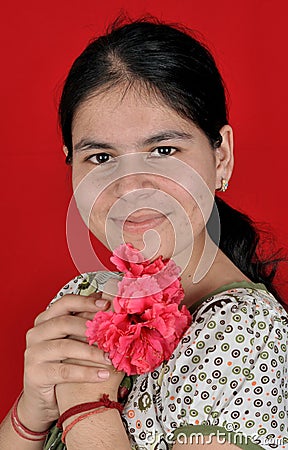 Pimple girl with flower Stock Photo