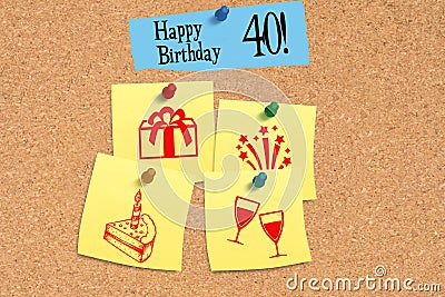 A pin board and happy 40th birthday Stock Photo