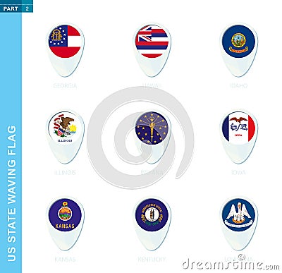 Pin flag set, map location icon in blue colors Vector Illustration