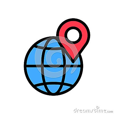 Pin on globe flat icon Vector Illustration