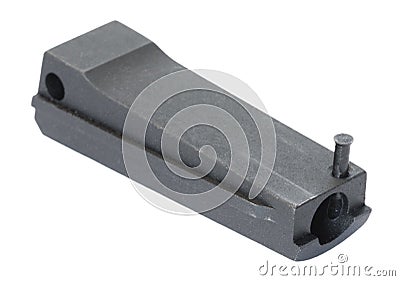 Pin going into semi-auto handgun mainspring housing Stock Photo