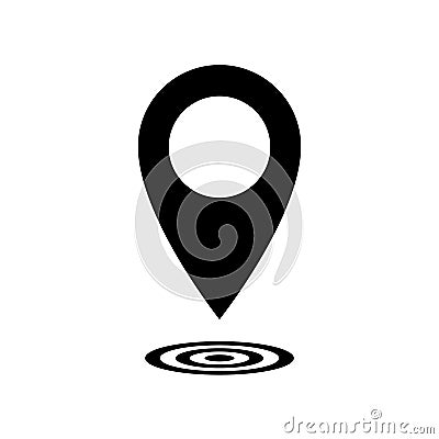 Pin icon. Location map. Pointer vector. Gps points navigation. Mark pinpoint. Marker rounded point arrow. Position here sign. Plac Vector Illustration