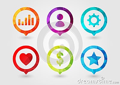 Pin Icon set for business. User Setting Chart Money Star Favourite. Vector Illustration