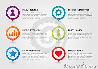 Pin Icon set for business. User Setting Chart Money Star Favourite. Vector Illustration