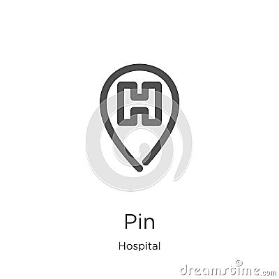 pin icon vector from hospital collection. Thin line pin outline icon vector illustration. Outline, thin line pin icon for website Vector Illustration