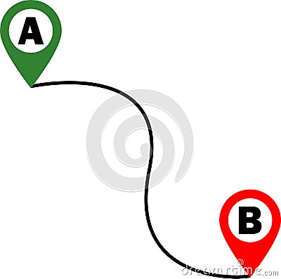 Pin Location Point, two Point Location, GPS navigation between point, Route Map icon, navigation line route mark, Distance between Vector Illustration