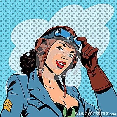 Pin up girl pilot aviation army beauty pop art Vector Illustration