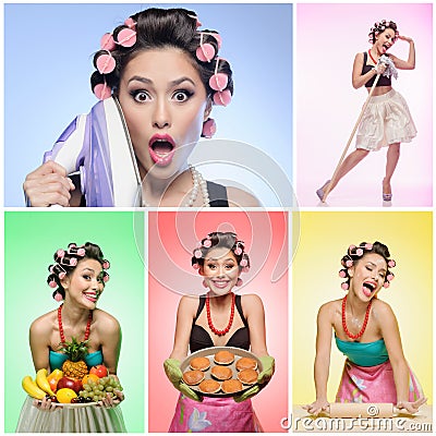 Pin-up housewife collage Stock Photo