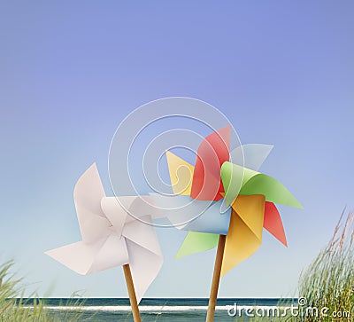 Pin Wheel Beach Summer Travel Vacations Concept Stock Photo