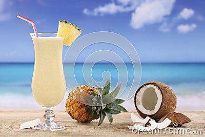 Pina Colada cocktail on the beach Stock Photo