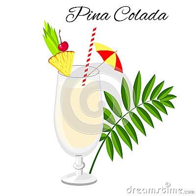 Pina Colada cocktail isolated on white Vector Illustration