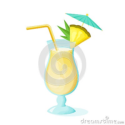 Pina Colada cocktail with pineapple isolated on white background. Vector Vector Illustration