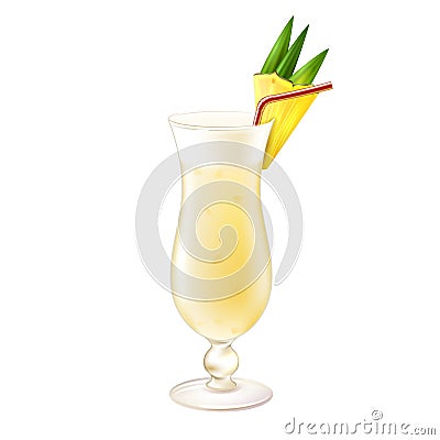 Pina colada cocktail realistic Vector Illustration