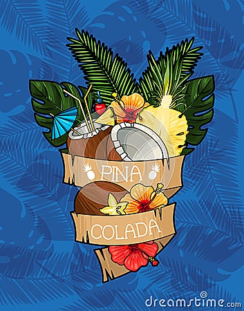 Pina colada cocktail Vector Illustration