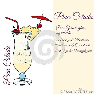 Pina colada. Cocktails. Vector Illustration