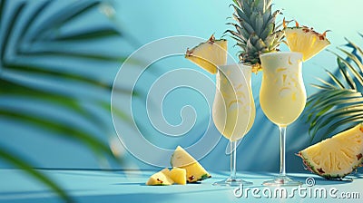 Pina colada cocktails garnished with pineapple slice and cherry Stock Photo