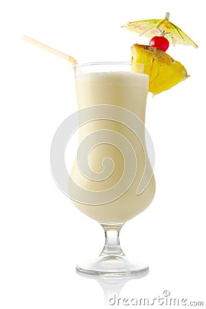 Pina colada coconut cocktail with ice on white background Stock Photo