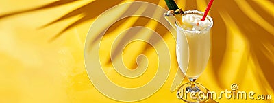 Pina colada drink on yellow banner background Stock Photo