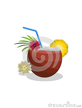 Pina colada vector illustration. Refreshing cocktail in coconut Vector Illustration