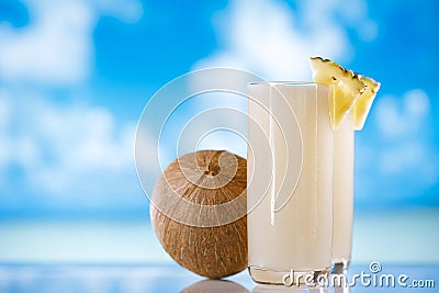 Pinacolada pina colada cocktail on beach Stock Photo