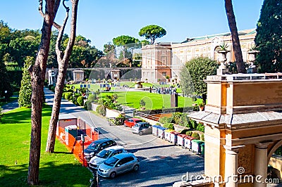 The Pinacoteca gallery and the Giardino Quadrato, Square Garden or Secret Garden in the Vatican Museum, Rome, Italy Editorial Stock Photo