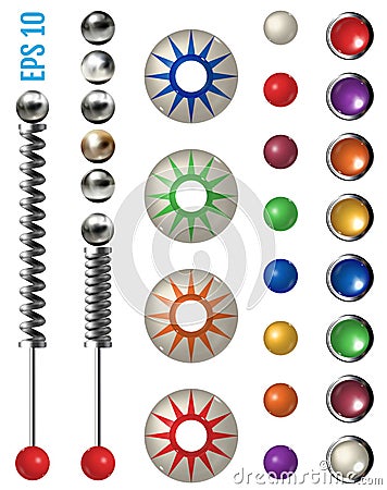 Pinball elements. Realistic set with different tools Vector Illustration