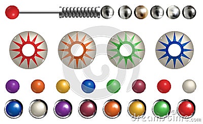 Pinball elements. Realistic set with different tools Vector Illustration