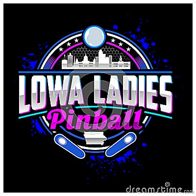 Pinball game logo, Pinball Championship with Ball and Flipper, Pinball neon sign Vector Illustration