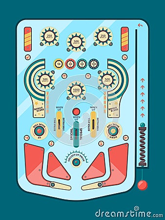 Pinball machine. Funny game ball spare strike childhood emotions boules button decorative vector graphic design pinball Vector Illustration