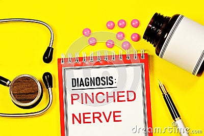 Pinched nerve. Text label on the form in the medical folder. Stock Photo