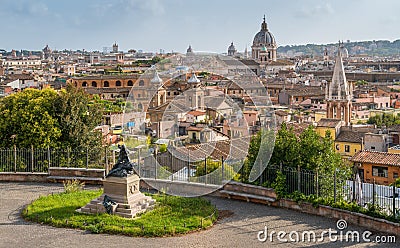 Panorama from the Villa Medici with the dome of the Basilica of Ambrogio e Carlo al Corso, in Rome, Italy. Stock Photo