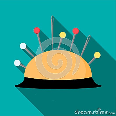 Pincushion with pins icon, flat style Vector Illustration